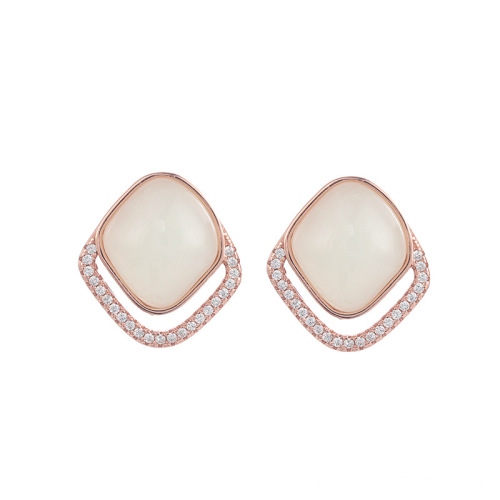 Silver Jade Earring Jewelry Korean Earrings Gold Plated